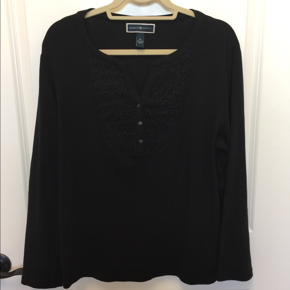 Karen Scott, Black, Smocked Front, size XL.